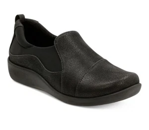 $85 Clarks Women's Black Round Toe Cloudsteppers Sillian Paz Flats Black Size 7M - Picture 1 of 5