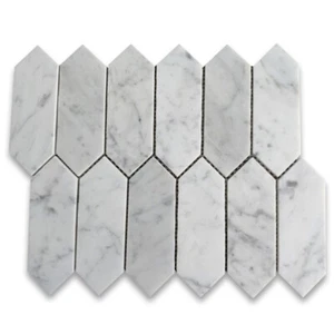 C30EXH Picket Fence Carrara White Marble Elongated Hexagon Mosaic Tile Honed - Picture 1 of 12