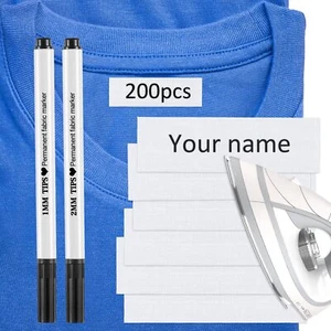 200 Pcs Writable Iron On Clothing Labels Precut Fabric Labels Clothing Name Tags - Picture 1 of 7