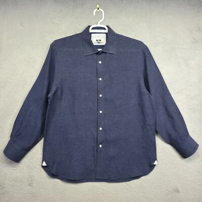 Joseph Abboud Linen Shirt Men XL Blue Long Sleeve Coastal Resort Minimalist - Image 1 of 4