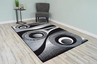 Premium Carved Modern Contemporary Abstract Rug 1504 2'7''x4'_black - Image 1 of 4