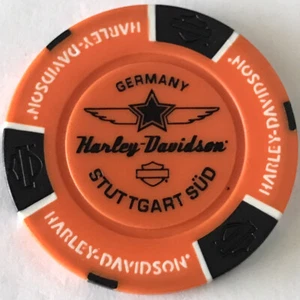 BOBLINGEN, GERMANY STUTTGART SUD HARLEY DAVIDSON POKER CHIP (ORANGE & BLACK) - Picture 1 of 2