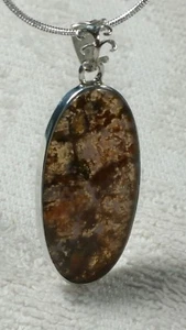 SELTENER ROTER MOOSACHAT aus OREGON STERLINGSILBER 925 ANHÄNGER HALSKETTE 19" - Bild 1 von 9