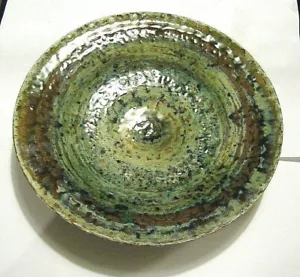 Cargador de cerámica artística esmaltado multicolor verde grueso vintage G&O Natzler de 8,25 - Imagen 1 de 10