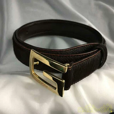 GUCCI 036 2888 Gold Square G Buckle Leather Belt Dark Brown Size 70cm / 28in - Image 1 of 4