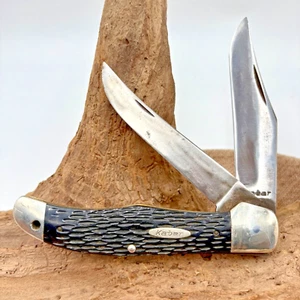 Vintage Ka-Bar 2 Blade Folding Hunter Knife Black Composite Handles (178) - Picture 1 of 5