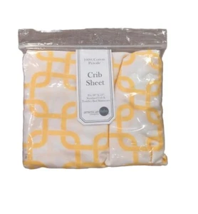 100% Cotton Crib Sheet American Baby Co. Percale Yellow & White Geometric NIP - Picture 1 of 5