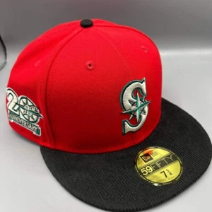 Seattle Mariners Hat Men 7 5/8 Red Black Corduroy 59Fifty New Era Fitted Cap - Picture 1 of 8