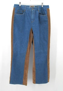 FORENZA Boot Leg Jeans Women Size 16 Blue Denim Faux Suede Stripe Vintage 70's - Picture 1 of 14