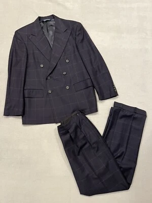 VTG Polo Ralph Lauren Wool/Cashmere Double Breasted Peak Lapel Suit Blue Men 41R - Image 1 of 4