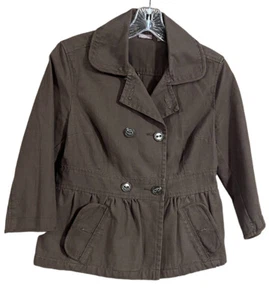 Halogen Double Breasted Blazer Jacket Cropped Brown Cotton Size Small - Picture 1 of 8