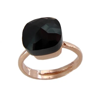 Anillo Solitario de Mujer de Plata 925 Rosa con Piedra Ónix Tamaño Regulable - Imagen 1 de 4