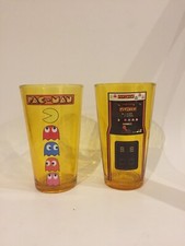Pac Man Drinking Glasses. Arcade Machine And Four Ghosts And Pac Man
