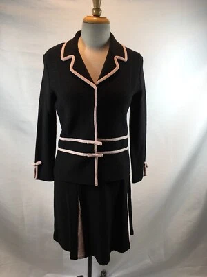 LAWRENCE БОГАТЫЙ ЧЕРНЫЙ РОЗОВЫЙ ТРИКОТАЖ ЮБКА КОСТЮМ - РАЗМЕР S - Изображение 1 из 4