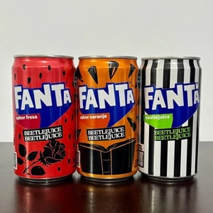 SET DE 03 LATAS DE ALUMINIO FANTA MÉXICO EDICIÓN BEETLEJUICE 2 LA PELÍCULA 2024 - Imagen 1 de 5
