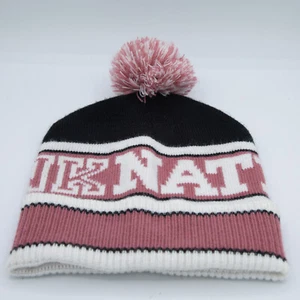 Victoria's Secret PINK Black Pink & White PINK NATION Pompom Beanie Hat - Picture 1 of 6