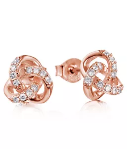 Ohrringe Ohrstecker Rosegold Plättchen 0,925 Sterlingsilber Love Knot CZ S3543 - Bild 1 von 2