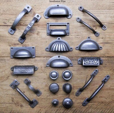  Cast Iron Cup Handle Kitchen Cupboard Door Handle Knob Antique Iron Finish - Image 1 of 3