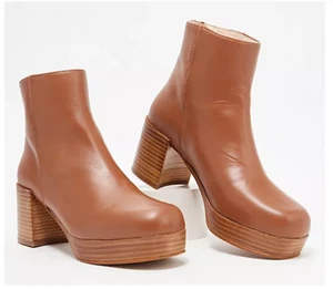 INTENTIONALLY BLANK Leather Stacked Heel Speed Platform Ankle Boot Tan US 9 SHOE - Picture 1 of 2