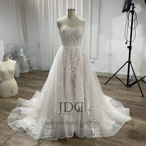 Glitter Lace Wedding Dress Bridal Gown Beaded Corset Plus Size Royal Train 2-28W - Picture 1 of 8