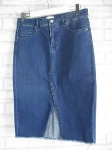 Seed Heritage womens straight pencil skirt blue denim raw hem 12 pockets - Picture 1 of 9