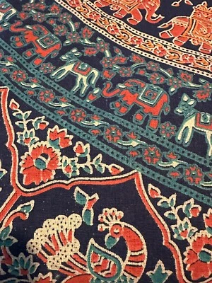 Mandala Wall Hanging Tablecloth Orange Red Blue Elephant Boho Hippie 52” x 79” - Image 1 of 4