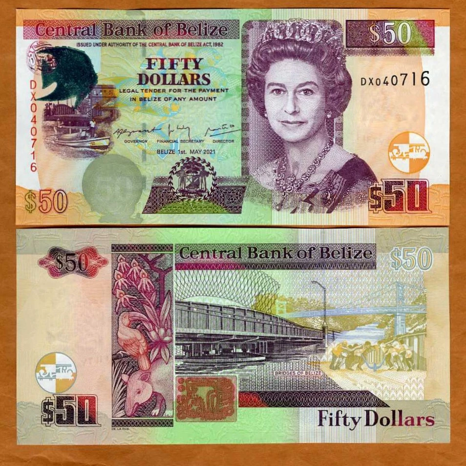 Belice, 50 dólares, 2021, QEII, P-70, UNC Foto 1 de 1