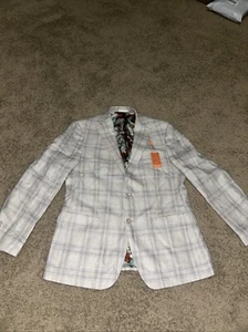 Tallia Men’s Linen 2 Button Blazer Jacket Plaid Size 44L NWT - Picture 1 of 13