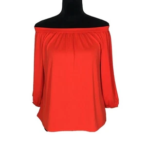 Top Ann Taylor PICCOLO rosso arancione audace maglia spalle scoperte gomito sl nuovo con etichette - Foto 1 di 5