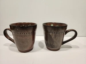 Sango Cyprus Sienna #4675 Coffee Mugs Cup Rustic Brown Stoneware set of 2 - Picture 1 of 4