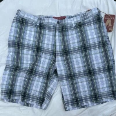 Pantalones Cortos PERRY ELLIS America Para Hombre Talla 40 Frente Plano A Cuadros Hiedra Oscura Nuevos con Etiquetas Verde Azul Marino Foto 1 de 4