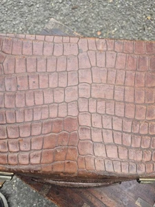 ANTIQUE SMALL CROCODILE LEATHER ATTACHE BRIEFCASE SUITCASE - Picture 1 of 23