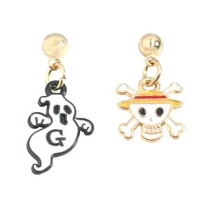 Halloween Mismatched Earrings - White "G" Ghost and Skull Crossbones - 0.75" L - Picture 1 of 4