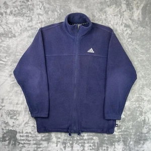 Adidas Fleece Jacket Men’s Large Blue Navy Zip Up Jumper Vintage 90s Trefoil - Picture 1 of 6