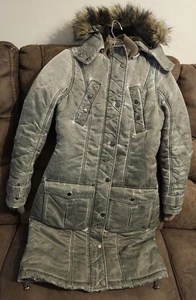 Vintage Triple 5 Soul Womens Faux Fur Trim Hooded Overdyed Puffer Parka XS Gray - Picture 1 of 21