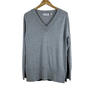 Suéter Pullover Country Road Para Mujer Gris 100% Lana Cuello en V Aberturas Preppy Talla S - Imagen 1 de 7