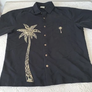 Go Barefoot Shirt Large Hawaiian Tribal Lines Palm Short Sleeve Embroidered - Picture 1 of 10