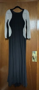 Xscape Dress Beaded Sequins Stretch Knit Evening Gown Black Nude Long Sleeve 14 - Picture 1 of 8