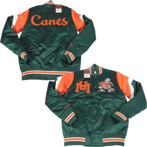 New Miami Hurricanes Mens Mitchell & Ness Heavy Weight Satin Snap Jacket $150 - Picture 1 of 10