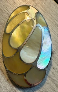 Ovaler Anhänger Dia Abalone Muschel Intarsien Sterling Silber 925 signiert CNA gelb - Bild 1 von 6
