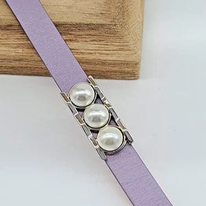 Keep Collective Focal Charm Triple Pearl with Angled Shiny Silver Border Sliding - Picture 1 of 9