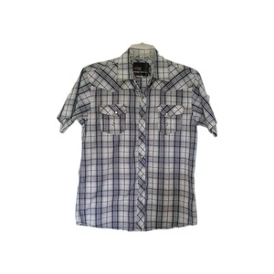 Micros Home Grown Youth Western Shirt Sz XL Pearl Snaps Plaid Red Blue White - Picture 1 of 11
