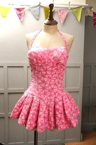 RARE Vintage 1950s Romper Swimming Costume Boned Bust Halter Bathing Suit Cotton - Picture 1 of 9