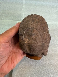 Authentic Vintage Small 5" By 3 1/2" Hand Carved Stone Buddha Head #B - Picture 1 of 7