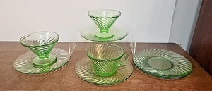 SPIRALANKER HOCKING GRÜN VERTIEFUNGSGLAS ACHT-TEILIGES SET - Bild 1 von 7