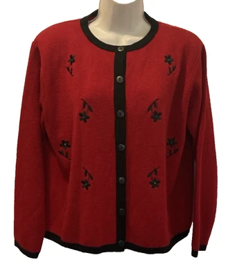 Suéter cardigã Dressbarn médio bordado floral acrílico 25-510-1 - Imagem 1 de 4