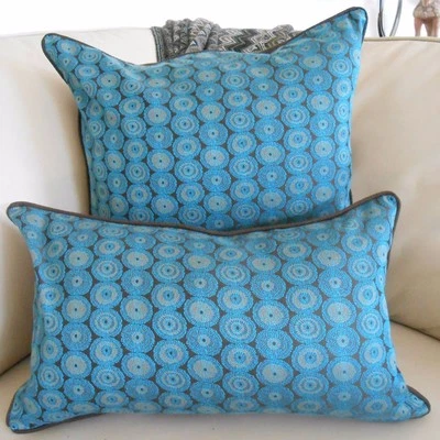 ❇️ NEW Circles SILK backed Cushion Covers Turquoise Blue & Brown LARGE SQ OBLONG - Image 1 of 4