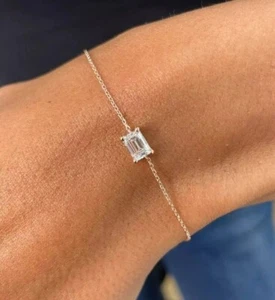 2.10 Ct Treated Certified Off White Diamond Solitaire Chain Bracelet, 925 Silver - Picture 1 of 6