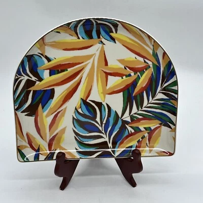 Bandeja floral colorida para servir aperitivo Tabitha marrón blanco hojas de palma Foto 1 de 4