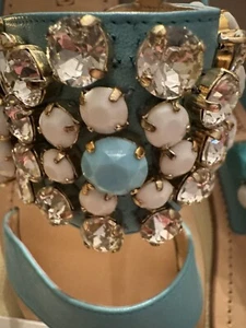 Gedebe Sandalen Gr.38 Nappaleder Türkis Steine Juwelen NP 755 Euro OVP Exklusiv - Bild 1 von 24